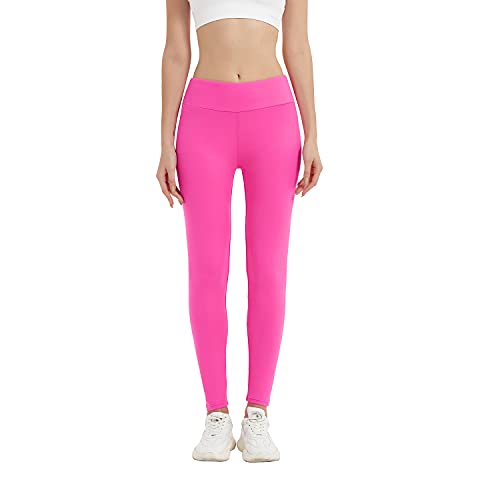 Refreedom Women's Leggings High Waisted Yoga Leggings Solid Colored  Athletic Pants Ultra Soft Costume Party Tights Hotpink One Size