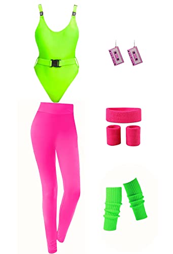 7 Pcs 80s Workout Costume 80s Accessories Set 80s 90s Leotard Legging  Headband Wristbands Leg Warmers Earrings Fanny Pack : : Clothing,  Shoes & Accessories